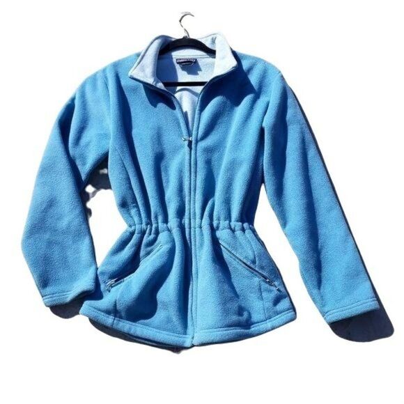 Vtg Lands' End Jacket Fleece Windblock Mock Neck Collar Cinched Waist Zip S - Picture 1 of 11